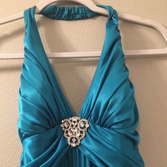 Turquoise Halter Neck Gown - Picture 2 of 7